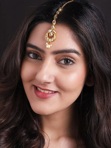 Rubans 24K Gold Plated Handcrafted Kundan & White Pearls Maangtikka AccessoriesÂ 