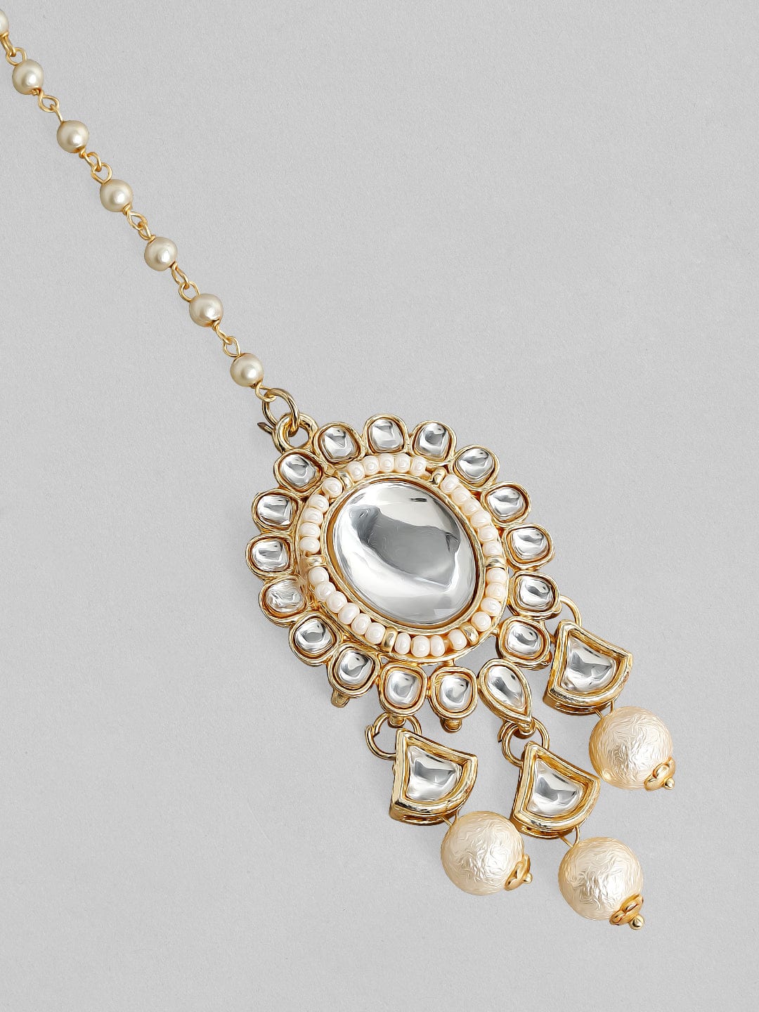 Rubans 24K Gold Plated Handcrafted Kundan with White pearls MaangTikka Maang Tikka