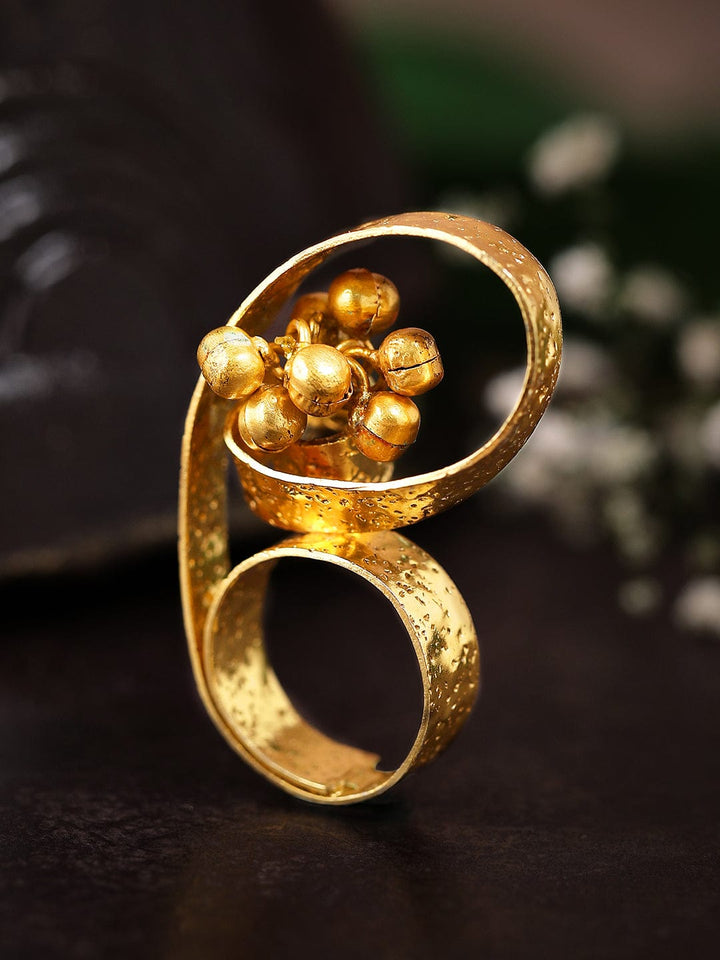 Rubans 24K Gold Plated Handcrafted Ring With Unique Design And Golden Beads Rings