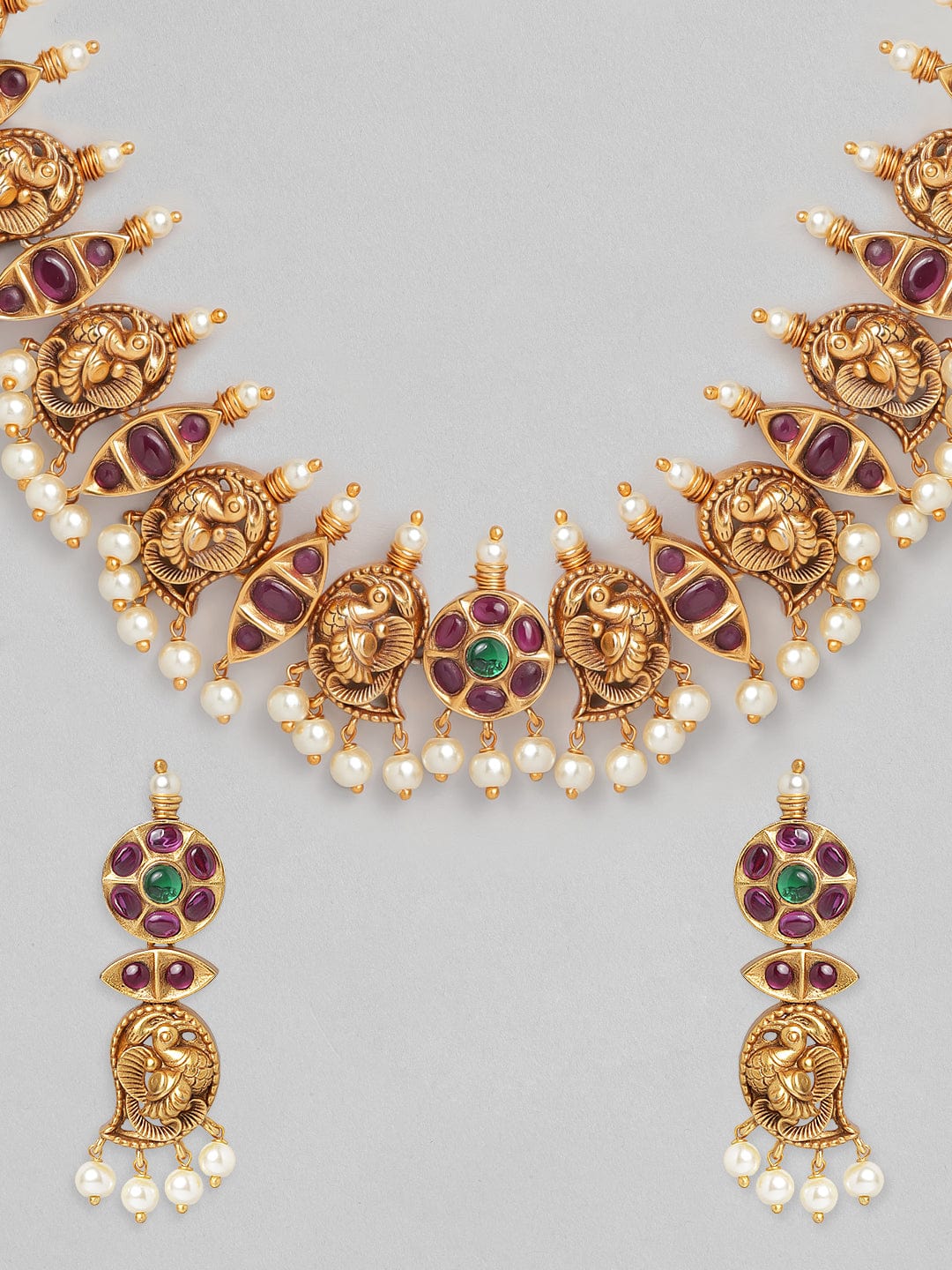 Rubans 24K Gold Plated Handcrafted Ruby Stone Studded Necklace Set Necklace Set