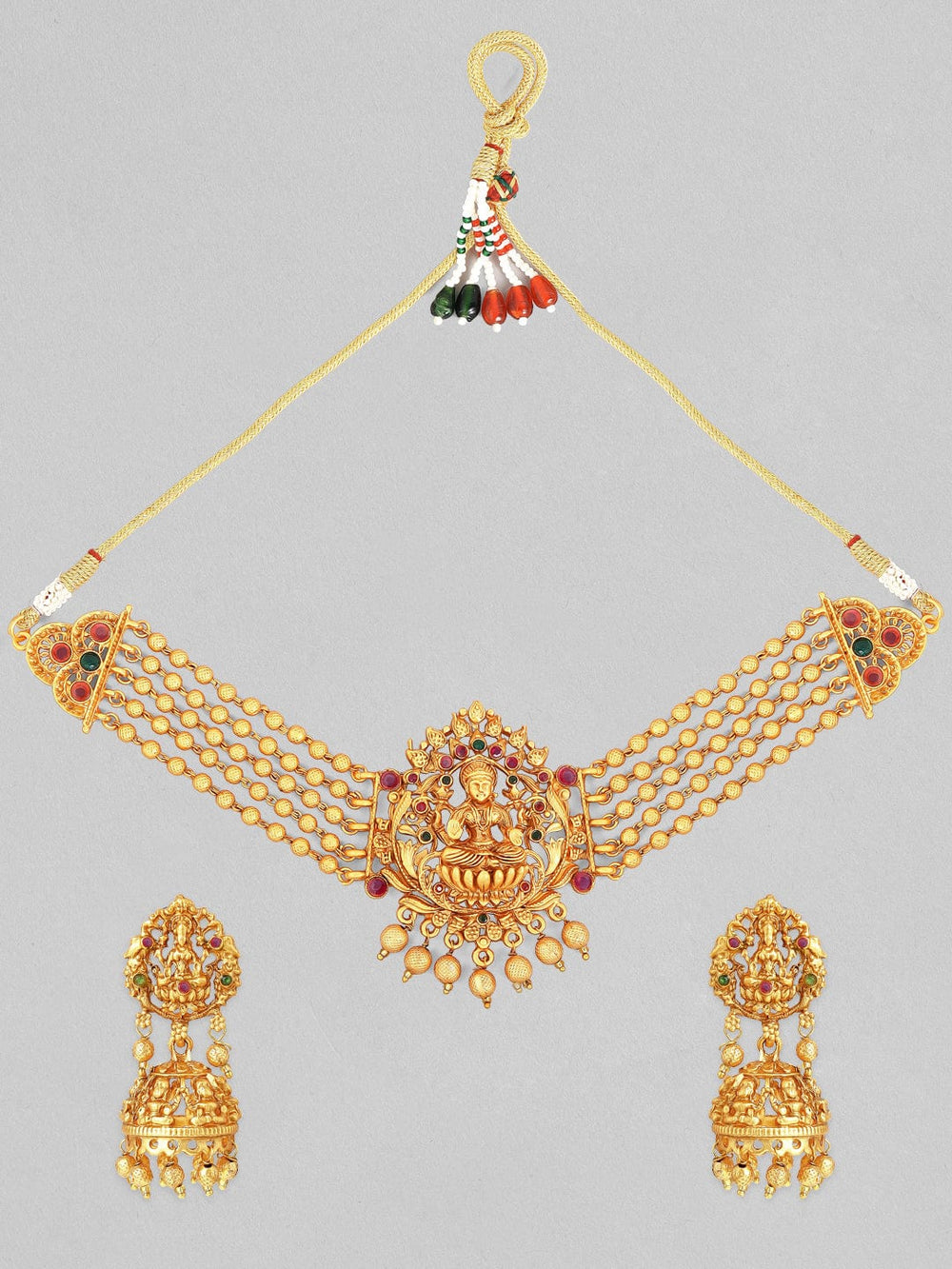 Rubans 24K Gold Plated Handcrafted Ruby Studded Devine Lakshmi Tradional Choker Set Necklace Set