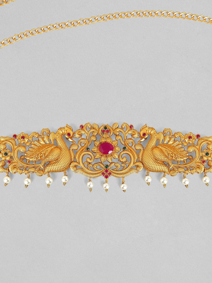 Rubans 24K Gold Plated Handcrafted Ruby with Peacock Tradional Kamarbandh Kamarbandh