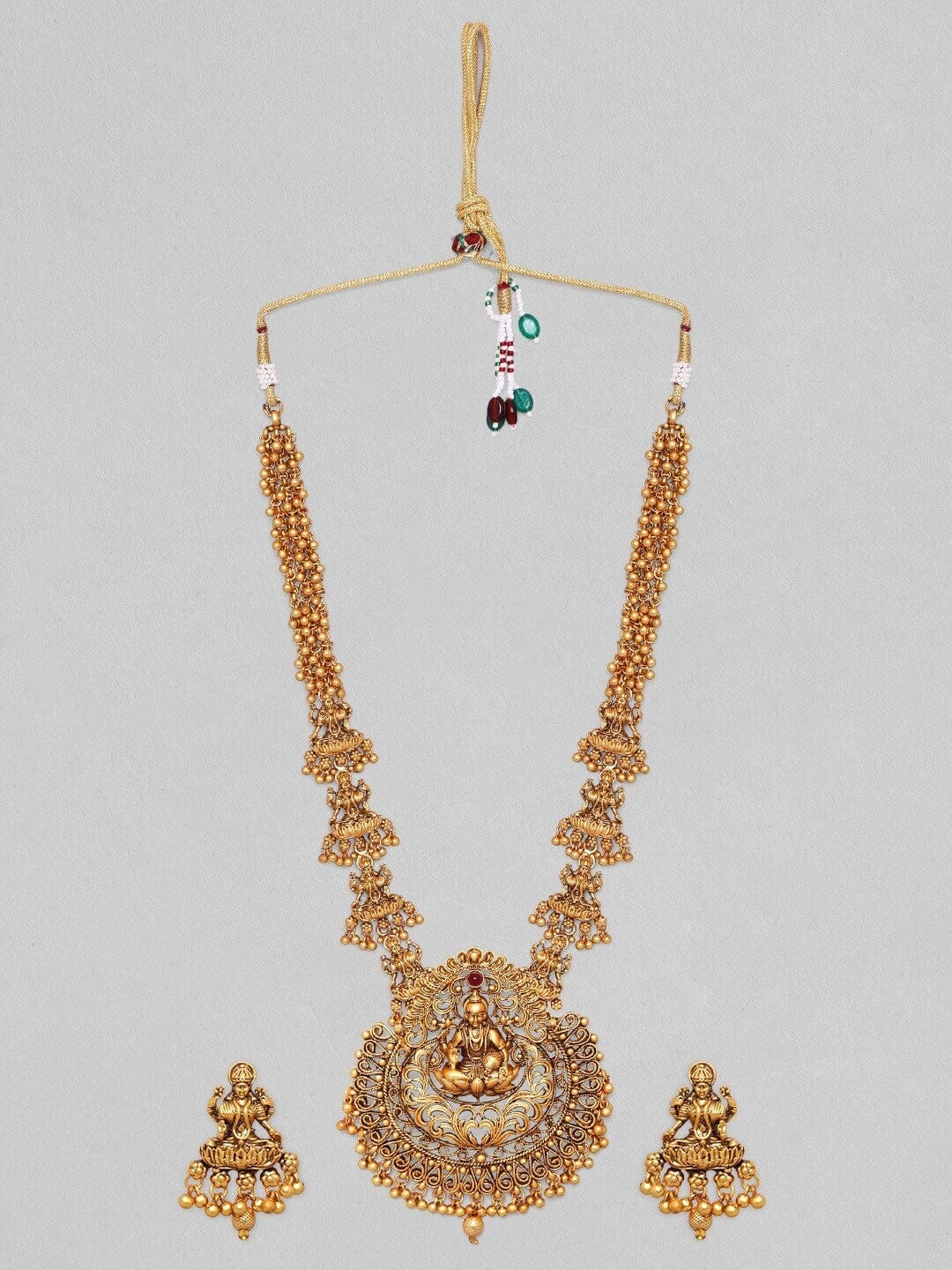 Rubans 24K Gold Plated Handcrafted Temple Filigree Necklace Set Necklace Set