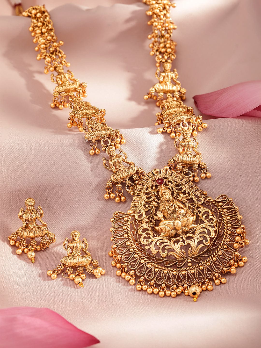 Rubans 24K Gold Plated Handcrafted Temple Filigree Necklace Set Necklaces, Necklace Sets, Chains & Mangalsutra