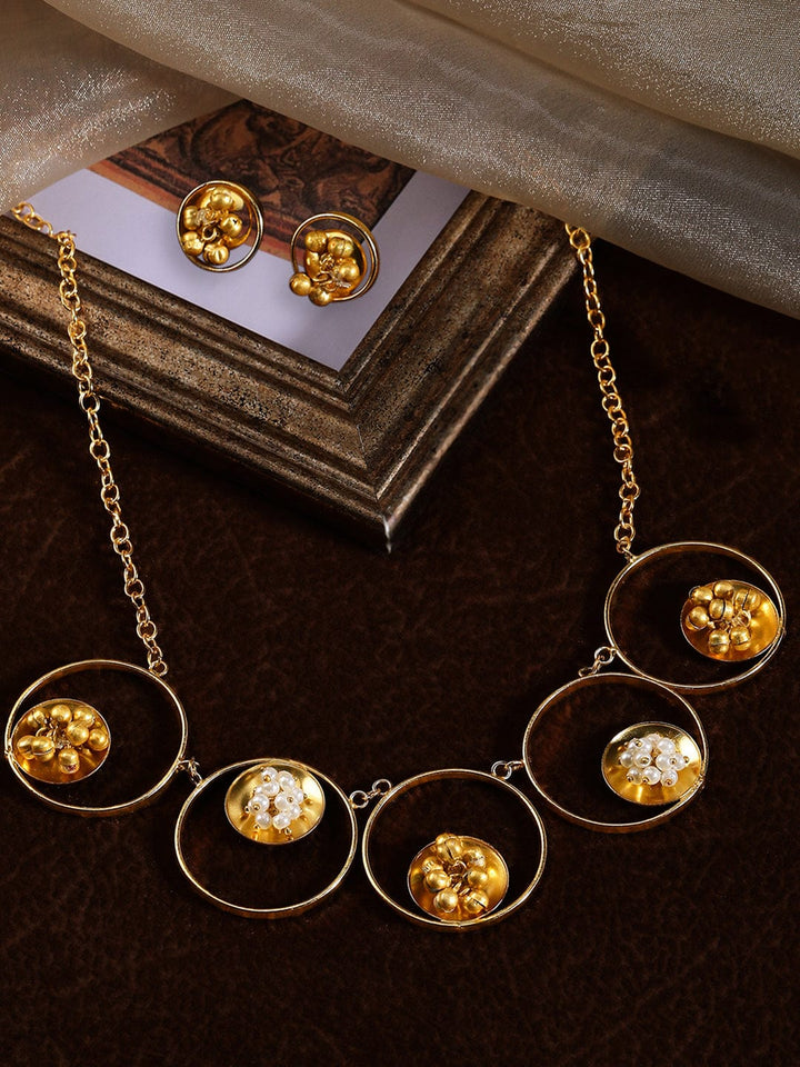 Rubans 24K Gold Plated Handcrafted  Unique Necklace Set With Circular Design Necklace Set