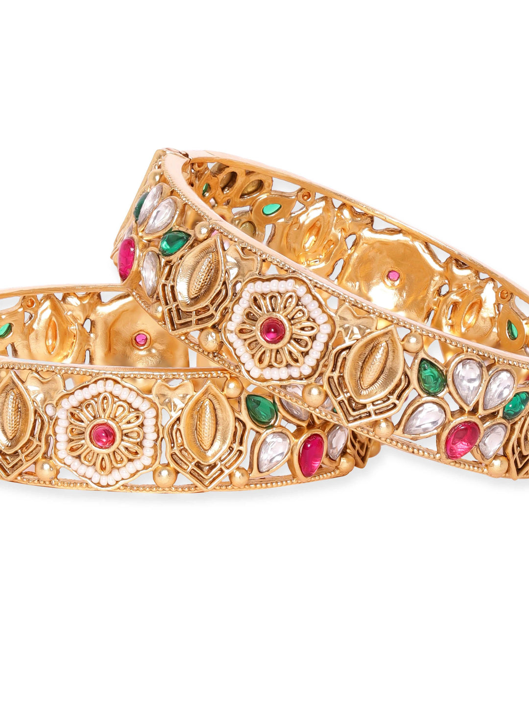 Rubans 24k Gold plated kundan & kemp studded handcrafted bangles Bangles & Bracelets