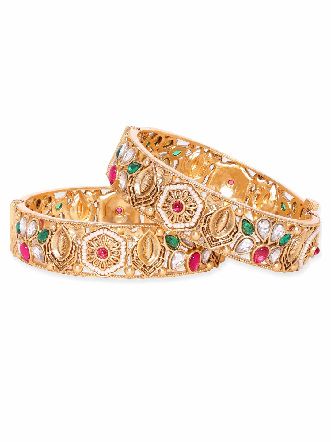 Rubans 24k Gold plated kundan & kemp studded handcrafted bangles Bangles & Bracelets