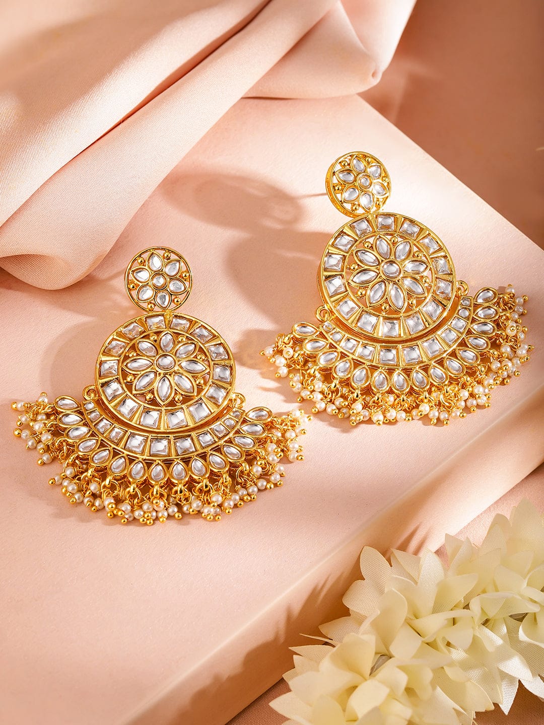 Rubans 24K Gold Plated Kundan Stone Earrings & maang Tika Set Jewellery Set
