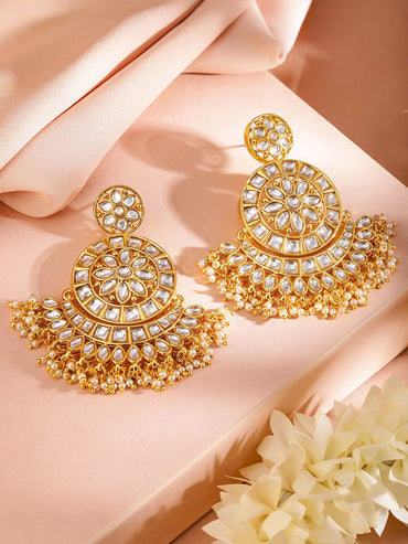 Rubans 24K Gold Plated Kundan Stone Earrings & maang Tika Set Jewellery Set