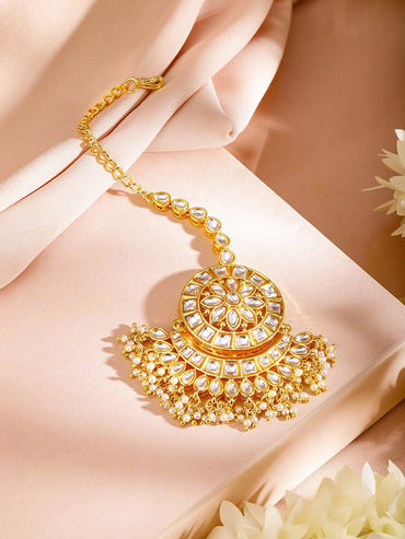 Rubans 24K Gold Plated Kundan Stone Earrings & maang Tika Set Jewellery Set