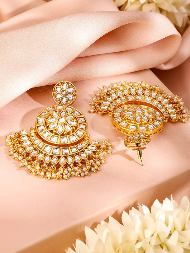 Rubans 24K Gold Plated Kundan Stone Earrings & maang Tika Set Jewellery Set