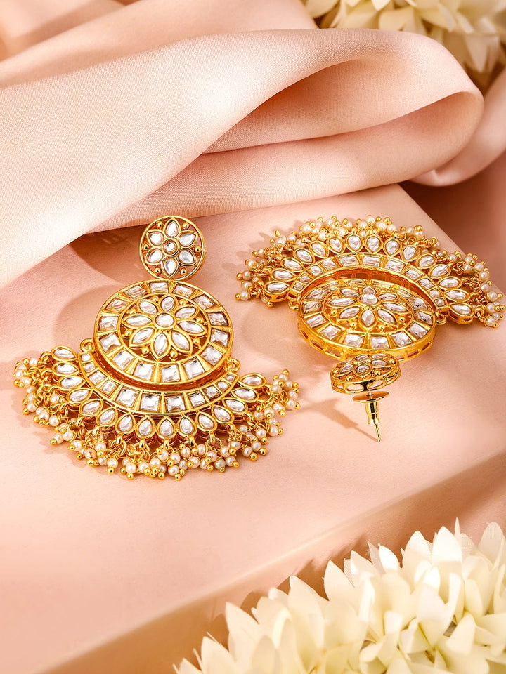 Rubans 24K Gold Plated Kundan Stone Earrings & maang Tika Set Jewellery Set