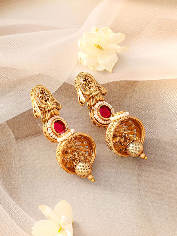 Rubans 24K Gold-Plated Kundan Stone-Studded Necklace and Earrings Jewellery Set