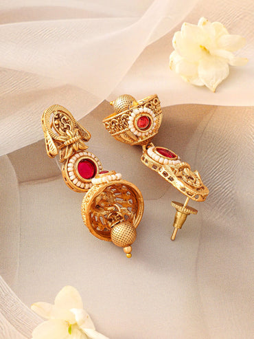 Rubans 24K Gold-Plated Kundan Stone-Studded Necklace and Earrings Jewellery Set