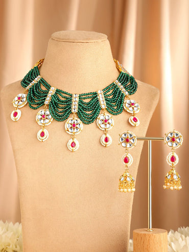 Rubans 24K Gold-Plated Kundan-Studded & Beaded Jewellery Set Jewellery Set