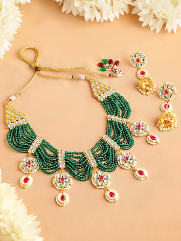 Rubans 24K Gold-Plated Kundan-Studded & Beaded Jewellery Set Jewellery Set