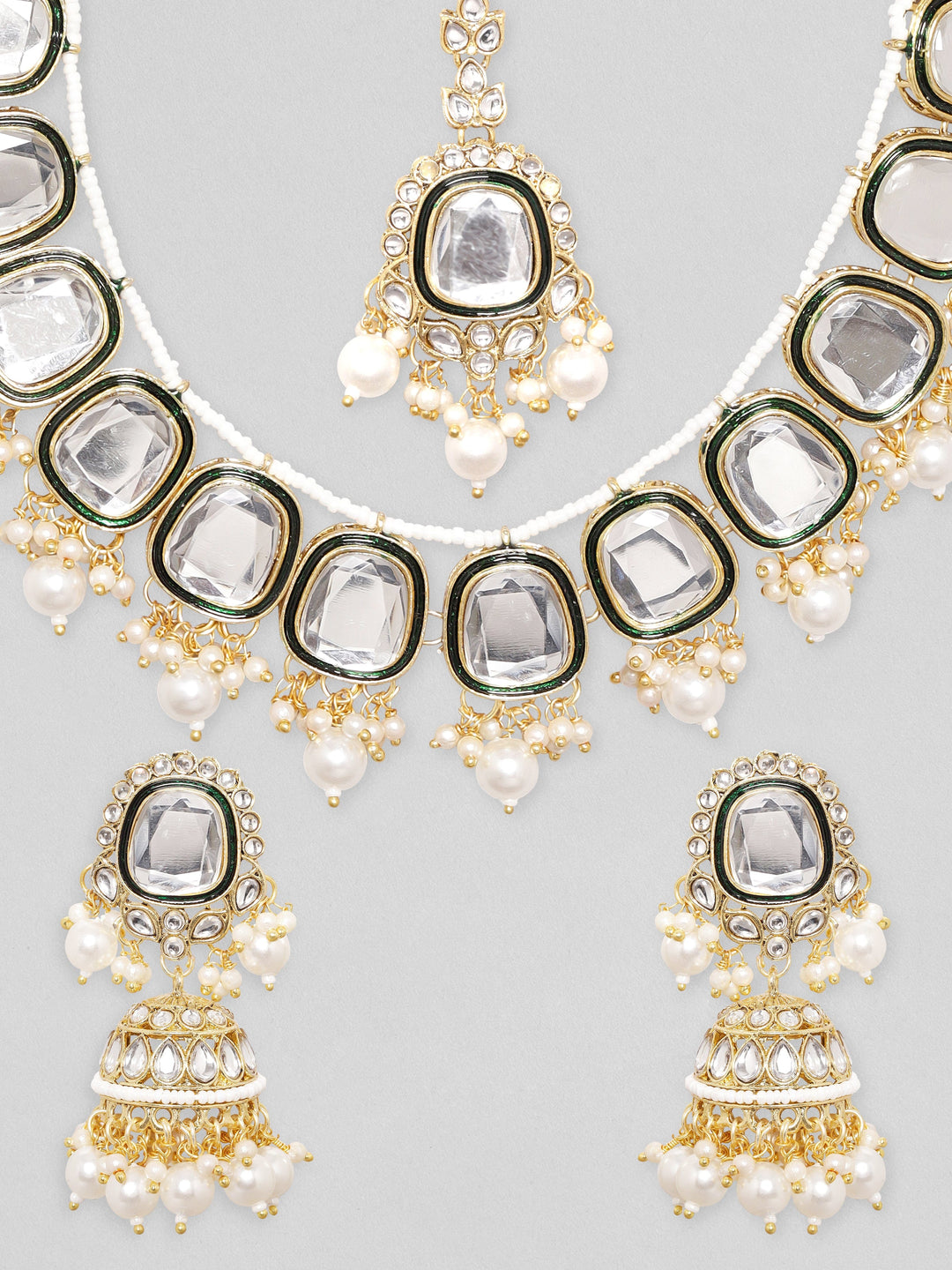 Rubans 24K Gold Plated Kundan Studded & Enemal Jewellery Set Necklace Set