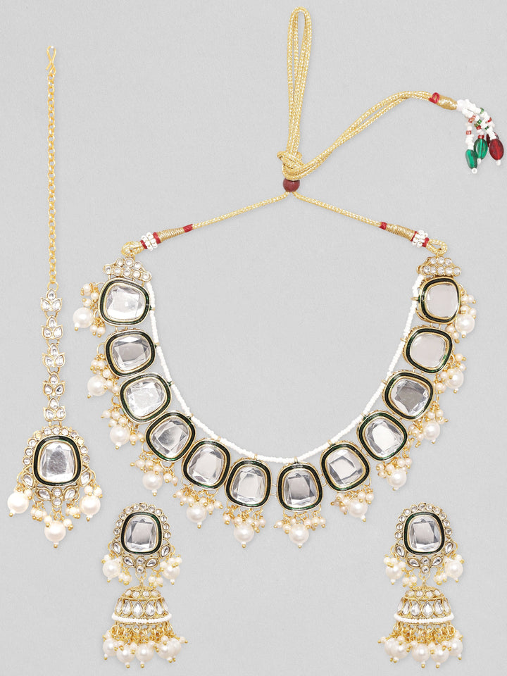 Rubans 24K Gold Plated Kundan Studded & Enemal Jewellery Set Necklace Set