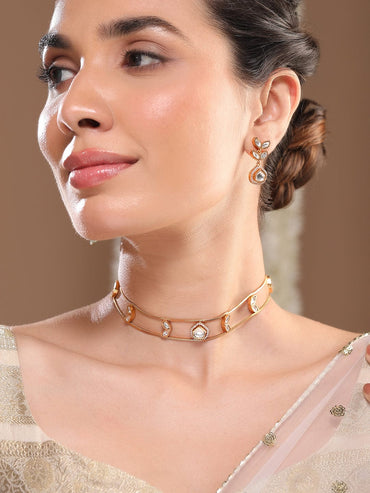Rubans 24K Gold-Plated Kundan-Studded Minimalist Jewellery Set Necklace Set