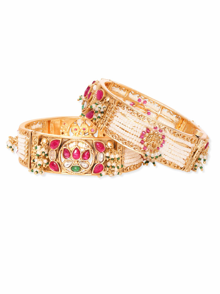 Rubans 24k Gold plated kundan studded pearl beaded handcrafted bangles Bangles & Bracelets