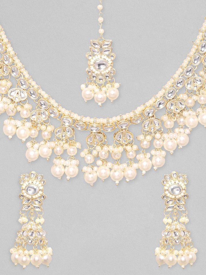 Rubans 24K Gold Plated Kundan Studded Pearl Beaded Jumkhas & Necklace Set Necklace Set