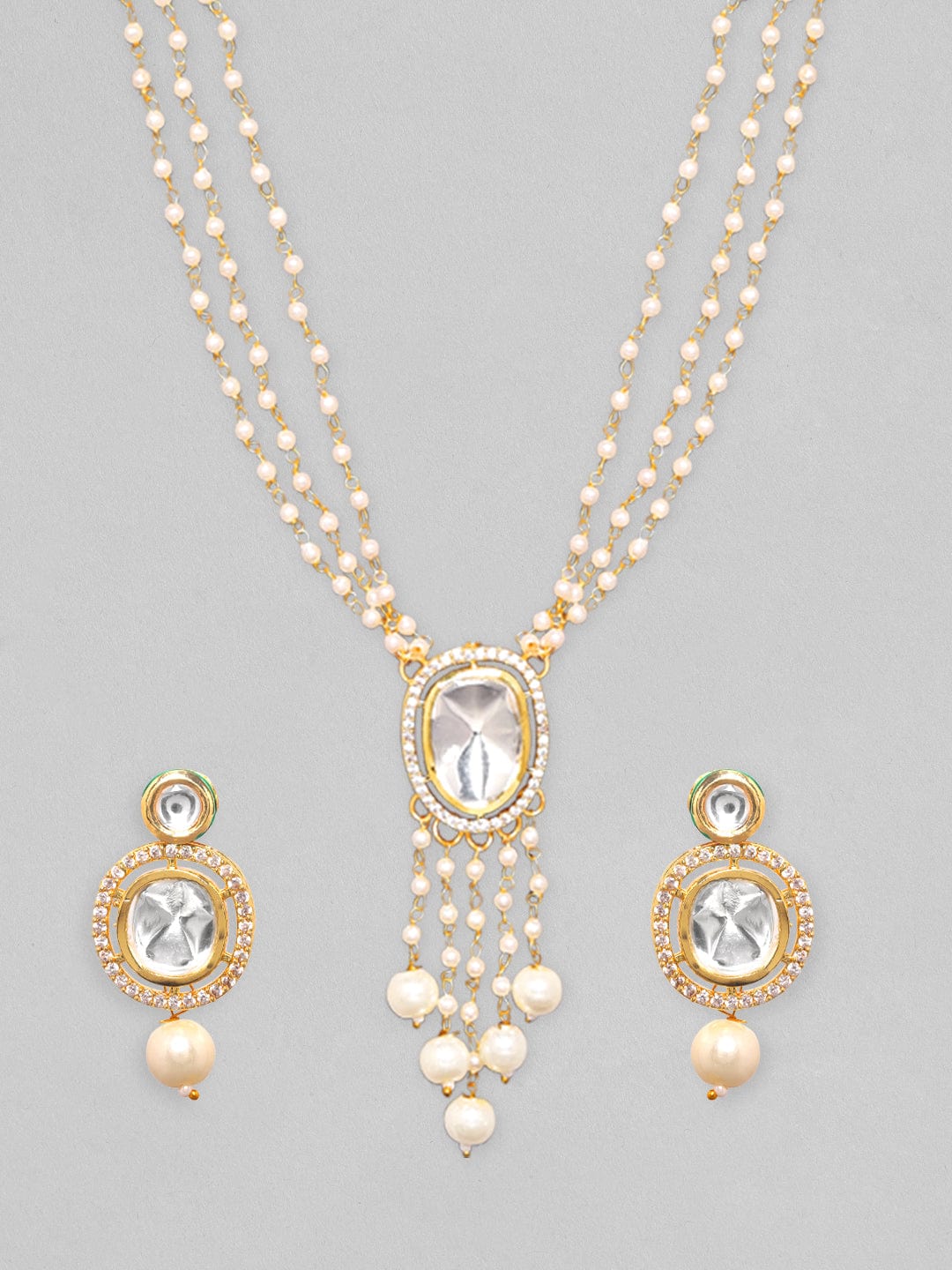 Rubans 24K Gold Plated Kundan Studded Pearl Beaded Necklace Set Necklace Set