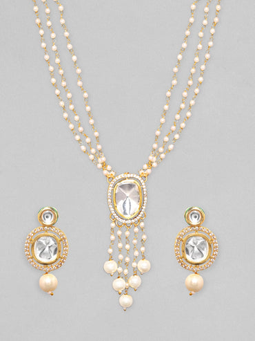 Rubans 24K Gold Plated Kundan Studded Pearl Beaded Necklace Set Necklace Set