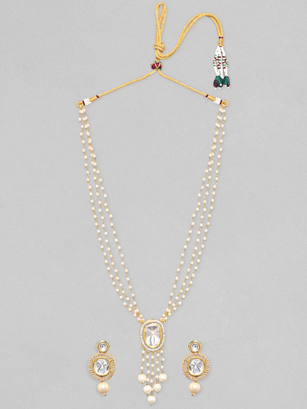 Rubans 24K Gold Plated Kundan Studded Pearl Beaded Necklace Set Necklace Set