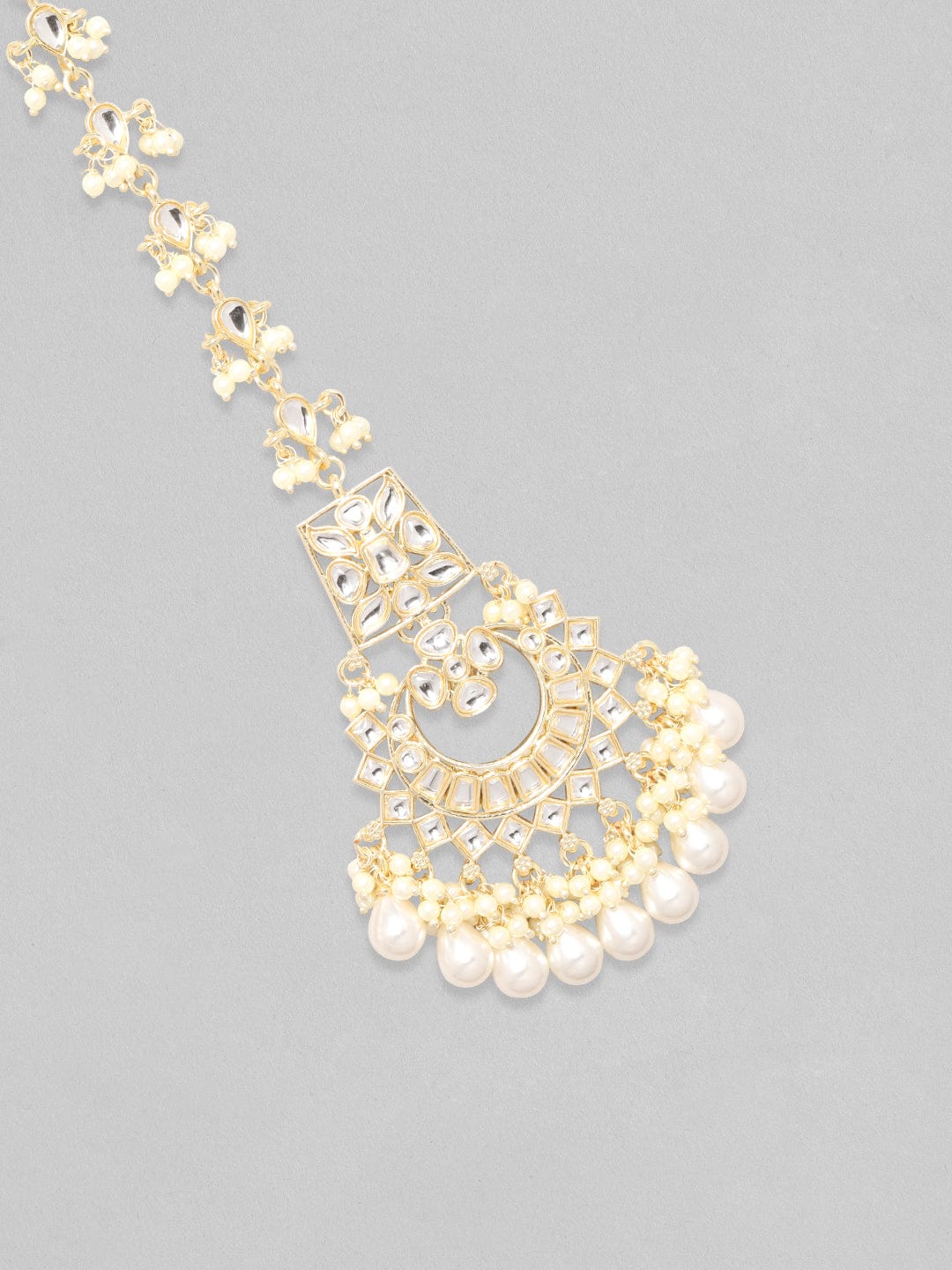 Rubans 24K Gold Plated Kundan Studded Pearls Maangtikka & Earring Set Jewelry Sets