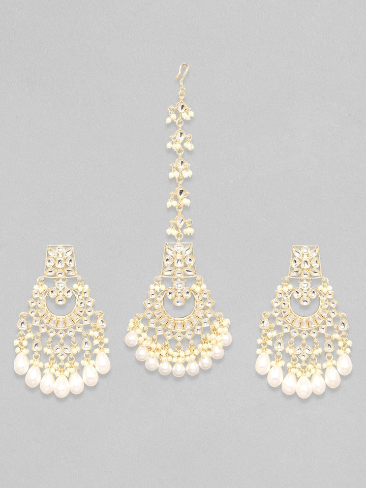 Rubans 24K Gold Plated Kundan Studded Pearls Maangtikka & Earring Set Jewelry Sets