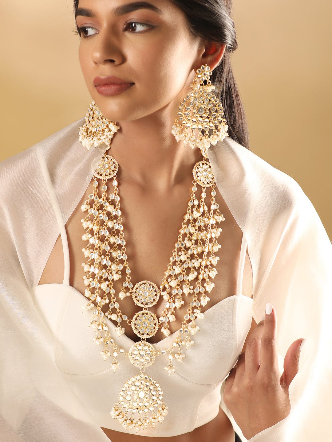 Rubans 24K Gold Plated Kundan studded white pearl Layered Necklace Jewellery Set Necklaces, Necklace Sets, Chains & Mangalsutra