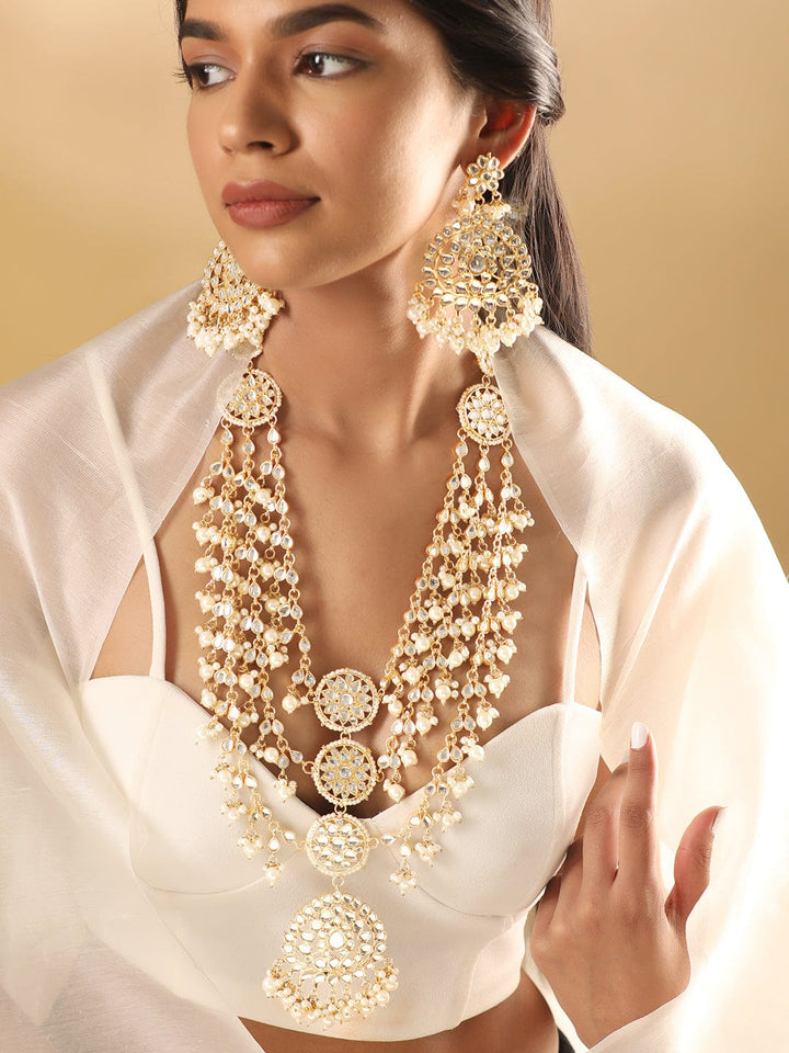 Rubans 24K Gold Plated Kundan studded white pearl Layered Necklace Jewellery Set Necklaces, Necklace Sets, Chains & Mangalsutra