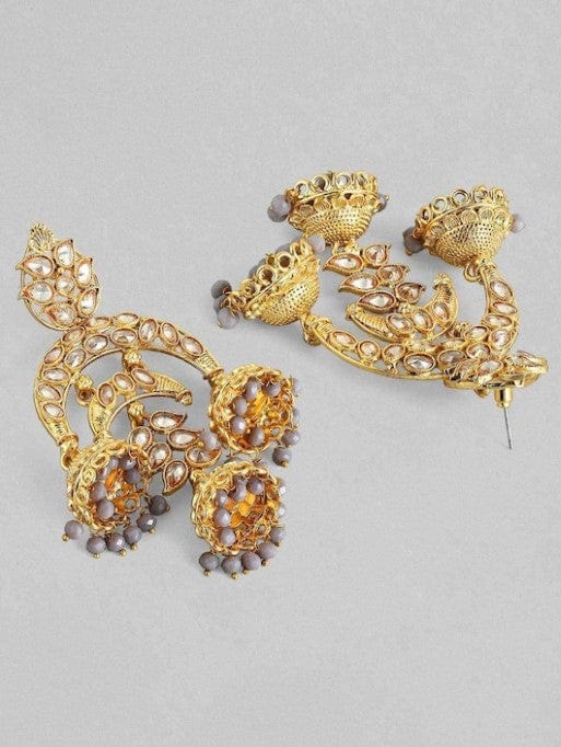 Rubans 24K Gold Plated Kundan with Grey Beads Handcrafted Multi Jhumka Earrings Earrings