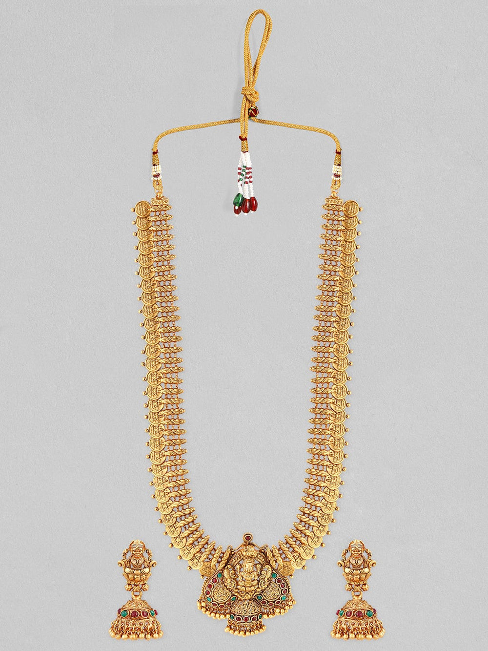 Rubans 24K Gold Plated Long Temple Necklace Set With Goddess Motif. Jewelry Sets