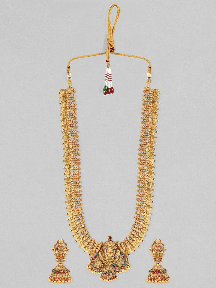 Rubans 24K Gold Plated Long Temple Necklace Set With Goddess Motif. Jewelry Sets