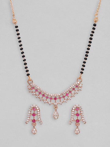 Rubans 24K Gold Plated Mangalsutra Set With Studded AD And Earrings Mangalsutra