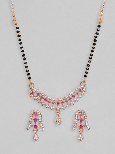 Rubans 24K Gold Plated Mangalsutra Set With Studded AD And Earrings Mangalsutra