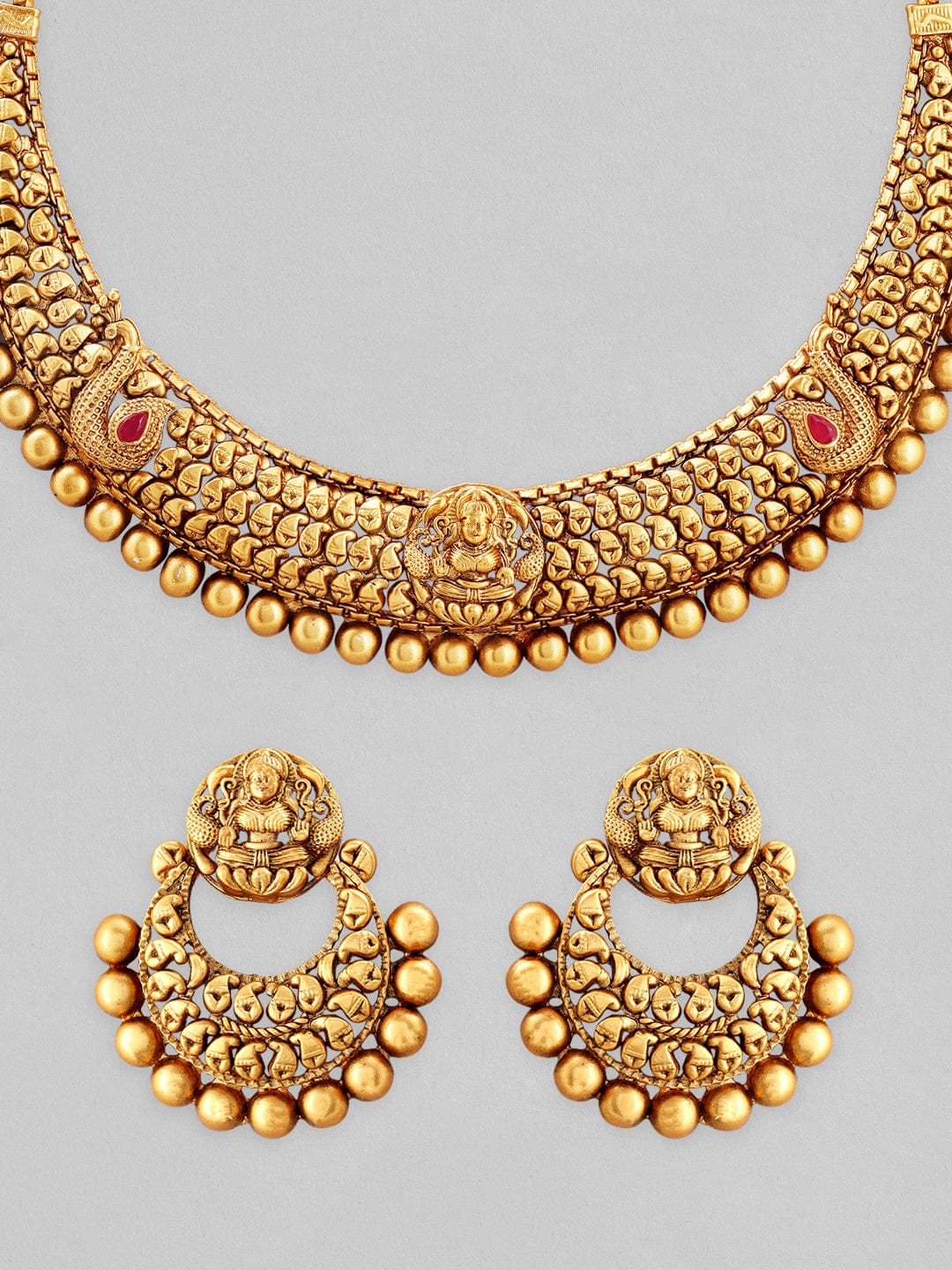 Rubans 24K Gold Plated Matt Finish Necklace Set With Beautiful Design Necklace Set
