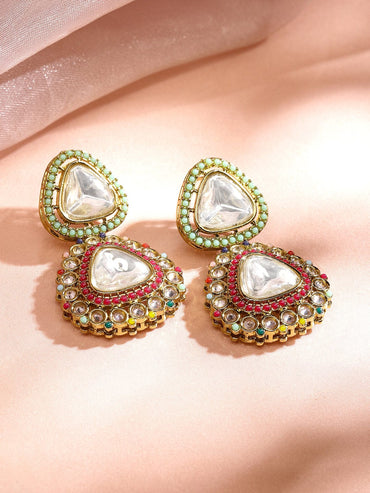 Rubans 24K Gold-Plated Multicolor Kundan & Cubic Zirconia Stone Handcrafted Necklace Set Jewellery Set