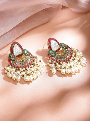 Rubans 24K Gold-Plated Multicolor Kundan, CZ & Glossy Pearl Beaded Multi-Strand Necklace Set Jewellery Set