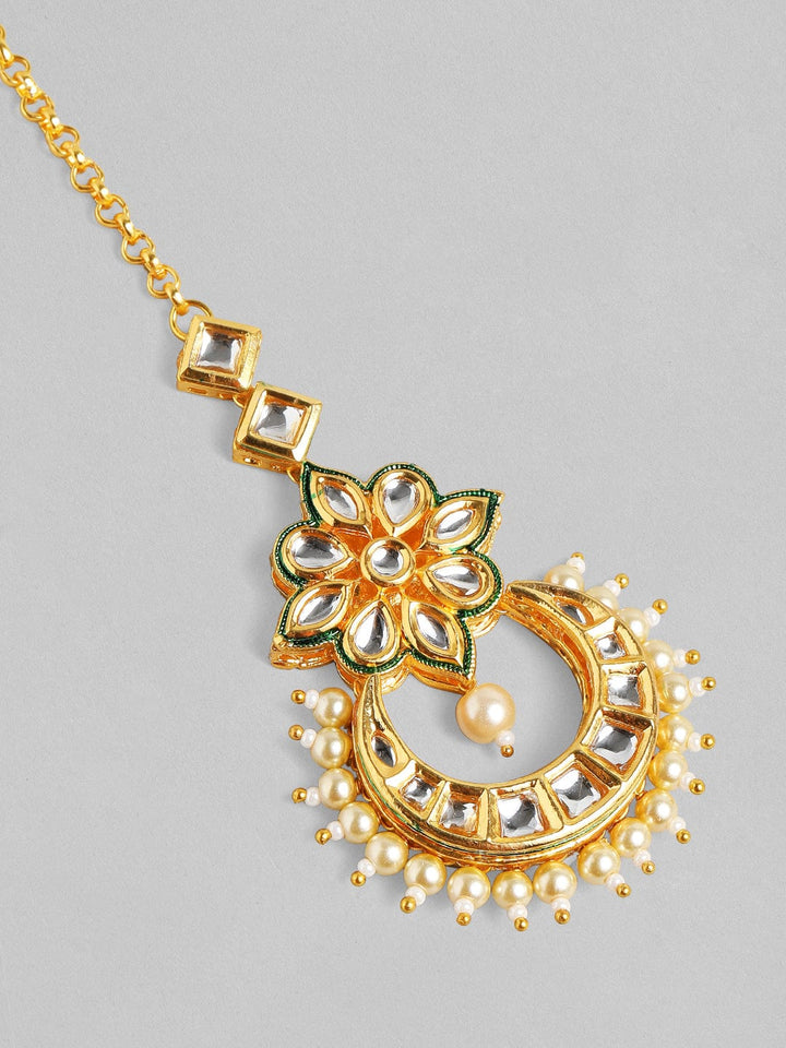 Rubans 24K Gold-Plated & Off-White Kundan & Pearl Embellished Handcrafted Maang Tikka Head Jewellery