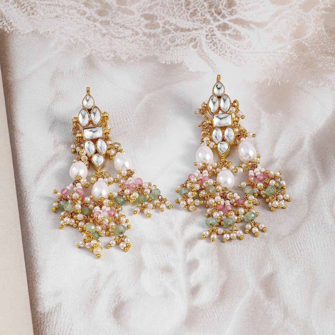 Rubans 24K Gold-Plated Pachi Kundan Studded Choker Set with Pastel Pink & Green Beads & Pearl Drops Jewellery Set