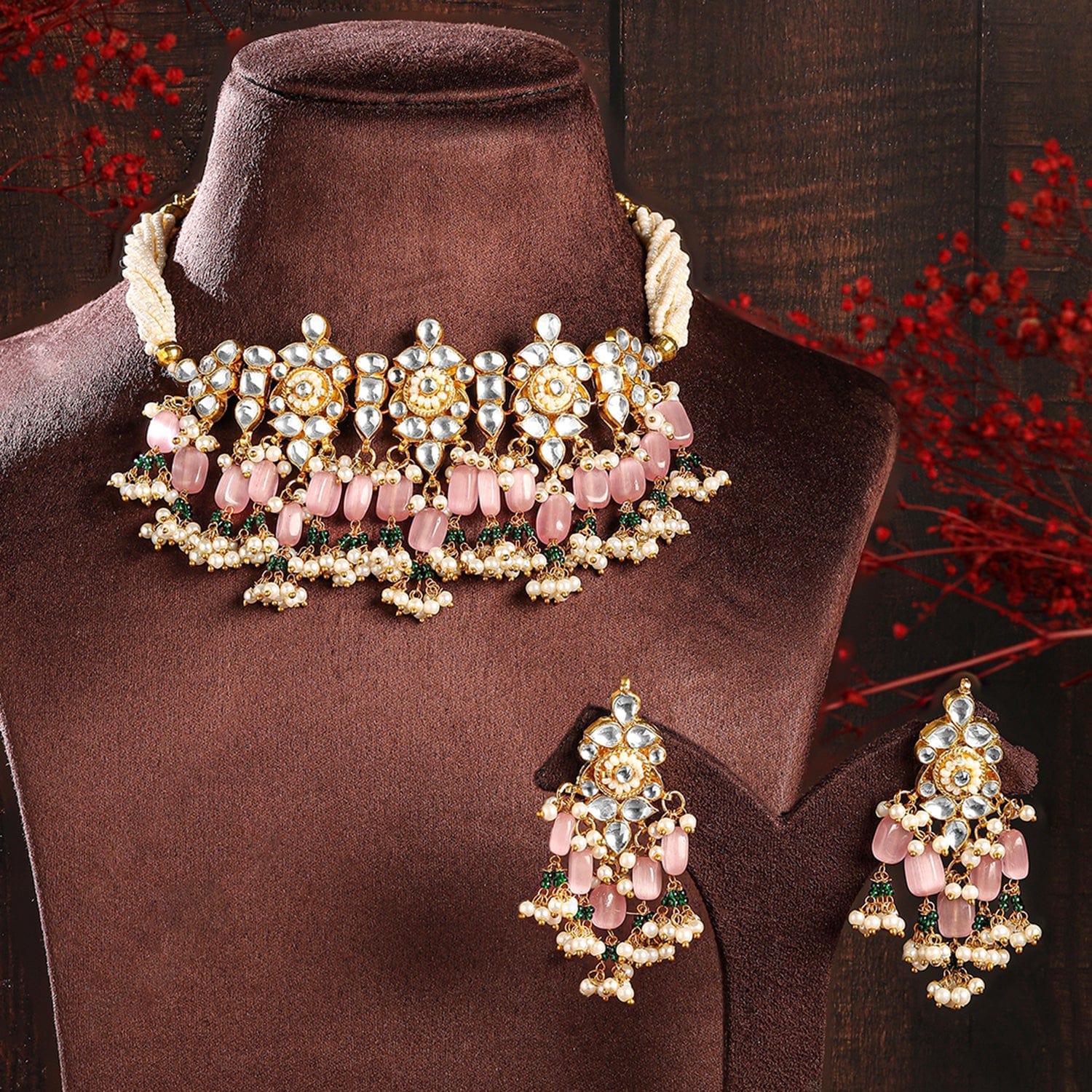 Glittery Gold Plated Kundan and Pearl outlets Layered Necklace Set For Women and Girls