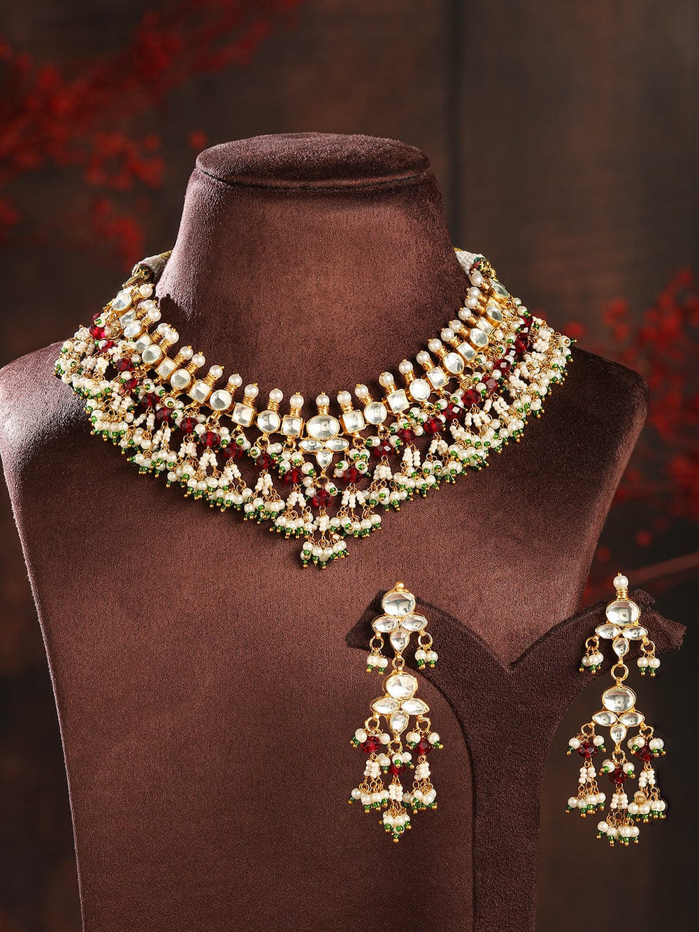 Rubans 24K Gold-Plated Pachi Kundan Studded Choker Set with Pink Beads & Pearl Accents Jewellery Set