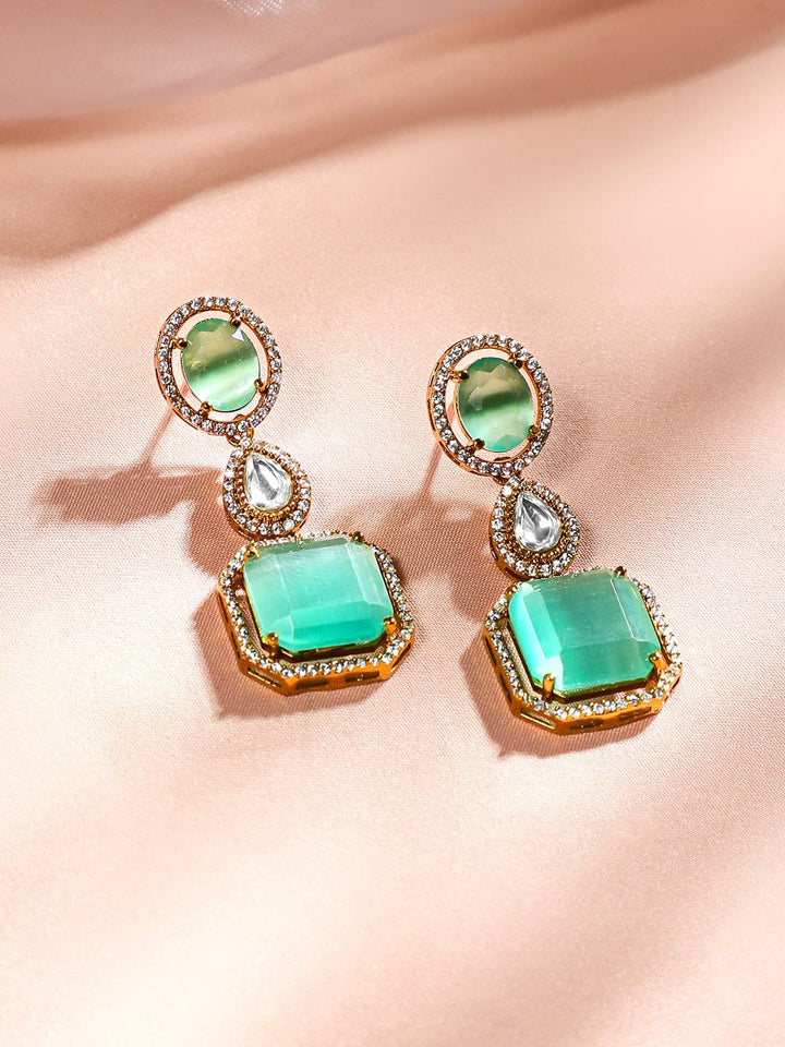 Rubans 24K Gold-Plated Pastel Green & AAA Cubic Zirconia Multi-Layer Bridal Necklace Set Jewellery Set