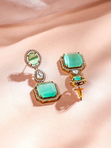 Rubans 24K Gold-Plated Pastel Green & AAA Cubic Zirconia Multi-Layer Bridal Necklace Set Jewellery Set