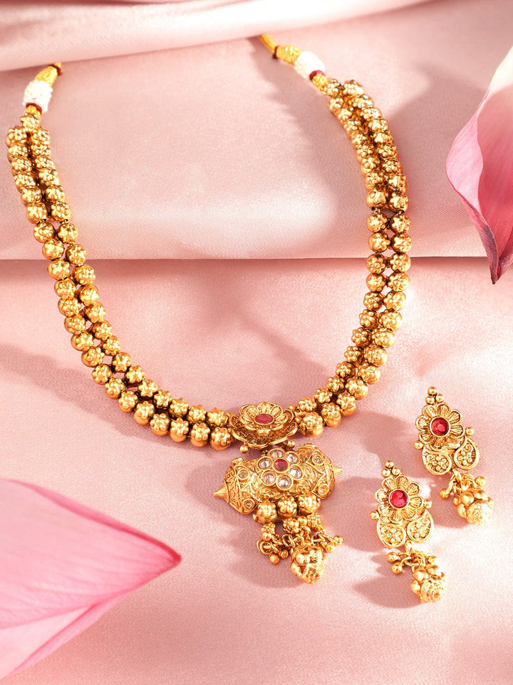Rubans 24K Gold-Plated  Pink Handcrafted Filigree Jewellery Set Necklaces, Necklace Sets, Chains & Mangalsutra
