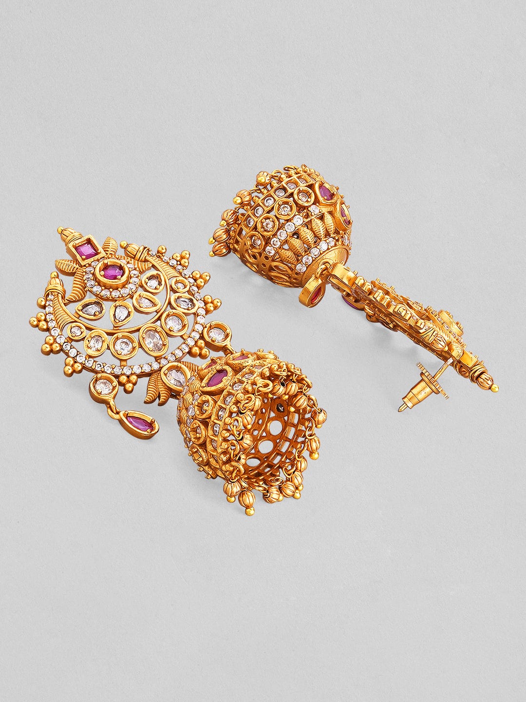 Rubans 24K Gold Plated Ruby and AD studded Jhumka earring. Earrings