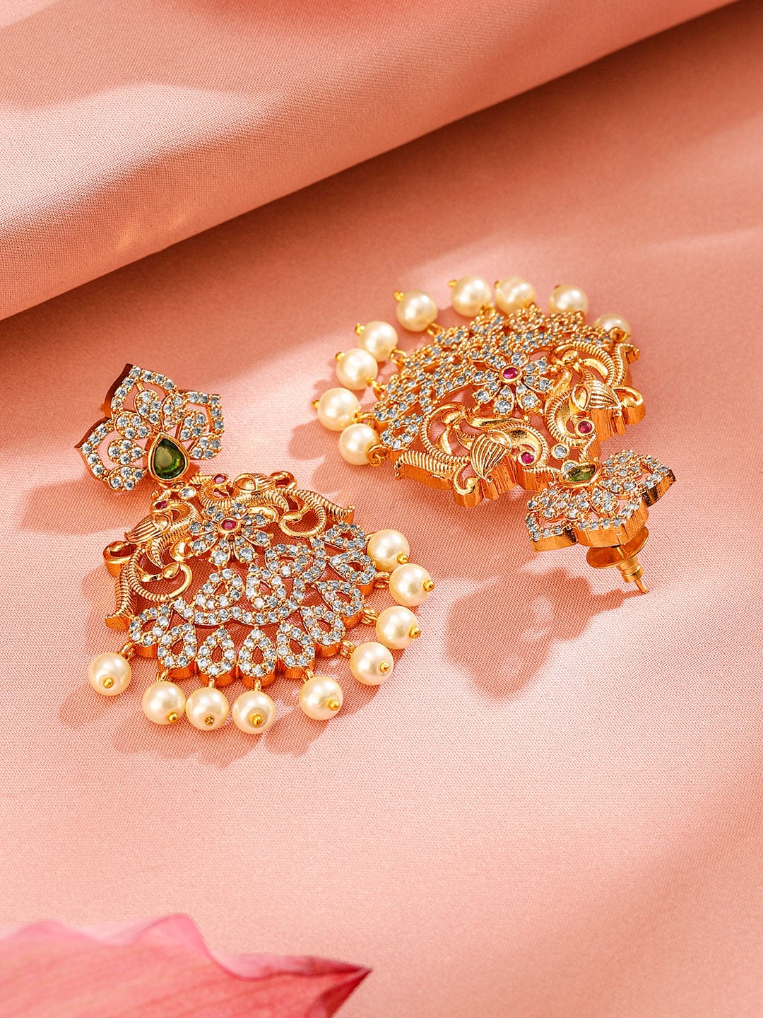 Rubans 24K Gold-Plated Ruby & Emerald Cubic Zirconia Studded Handcrafted Traditional Jewelry Set with Pearls Accents Jewellery Set