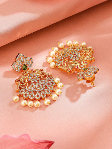 Rubans 24K Gold-Plated Ruby & Emerald Cubic Zirconia Studded Handcrafted Traditional Jewelry Set with Pearls Accents Jewellery Set